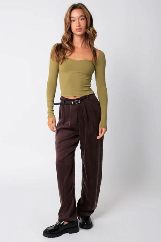 Olive Sweetheart Long Sleeve Top