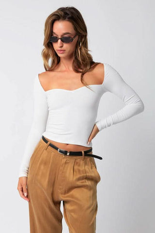 White Long Sleeve Crop Tops