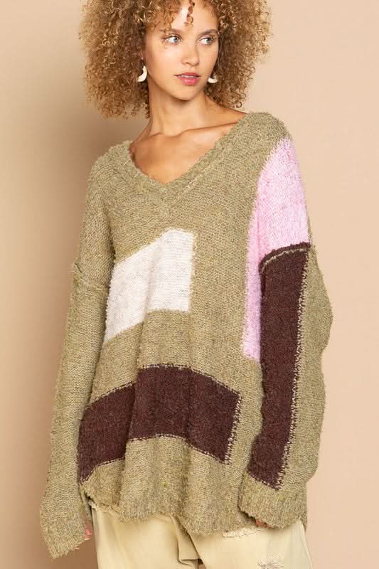 Betty Green Colorblock V-Neck Sweater from our Oversized sweaters