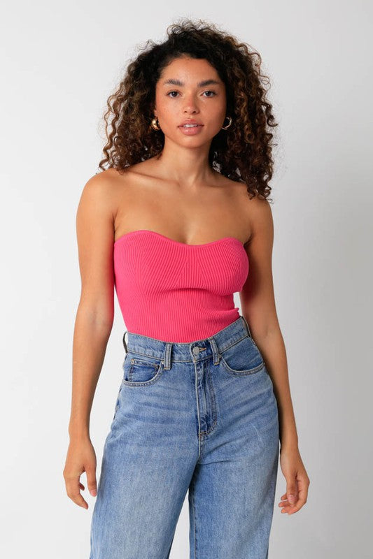 Pink Strapless Sweater Top
