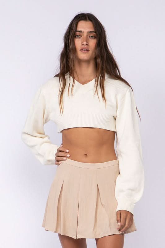 Ivory V-Neck Cropped Sweater