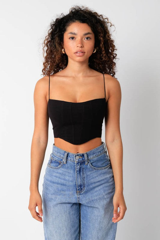 Buy Sleeveless Corset Style Cotton Crop Top with Boning Detail