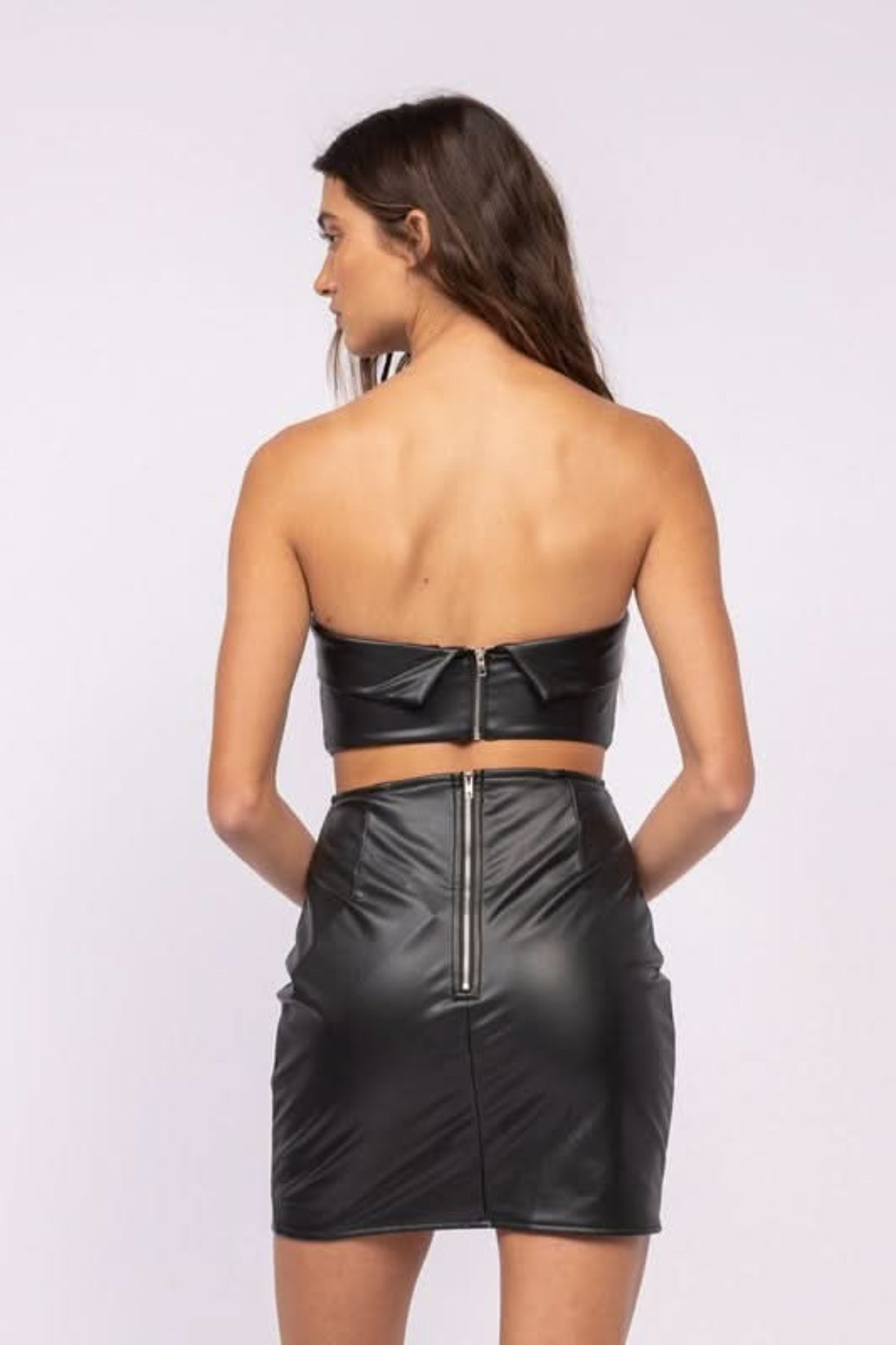 Vegan Leather Strapless Bodice Mini Dress - Black Black / MEDIUM Vegan Leather Strapless Bodice Mini Dress - Black Black / MEDIUM