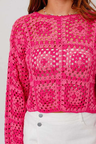 Judy Pink and Fuchsia Crochet Sweater - Cropped View