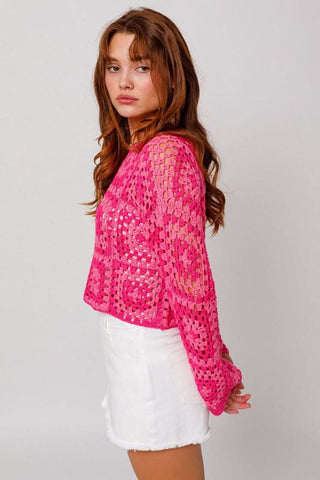 Judy Pink and Fuchsia Crochet Sweater - Side View