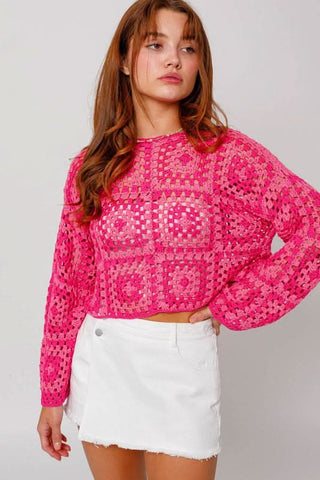 Judy Pink and Fuchsia Crochet Sweater from our Trendy Sweaters Collection