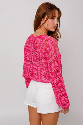 Judy Pink and Fuchsia Crochet Sweater - Back View