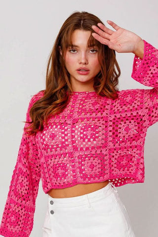 Judy Pink and Fuchsia Crochet Sweater - Front View