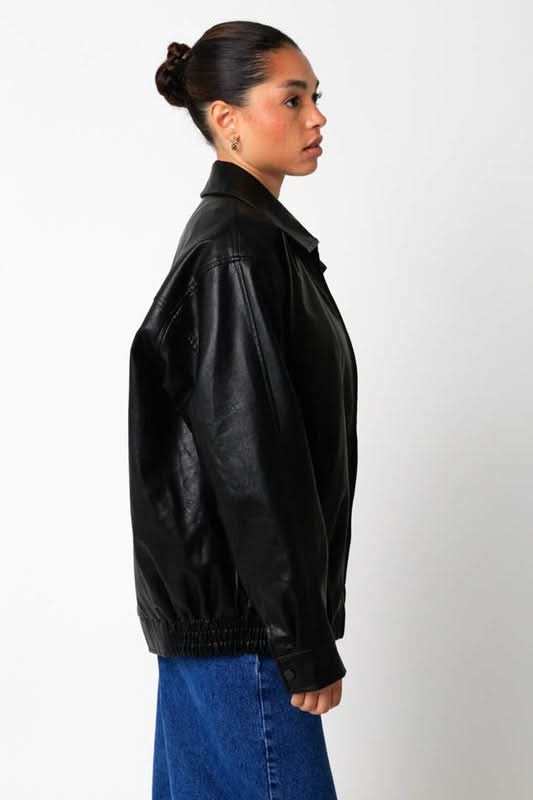 Oversized Leather Bomber Jacket
