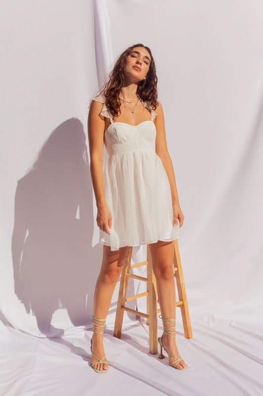 White Dress - Ruffle Strap Bustier Mini Dress | Boho Pink White Dress - Ruffle Strap Bustier Mini Dress | Boho Pink