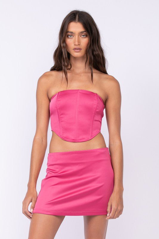 Pink Satin Corset Dress Set