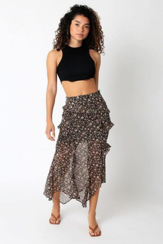 Olivia Black Floral Print Midi Skirt - Outfit View