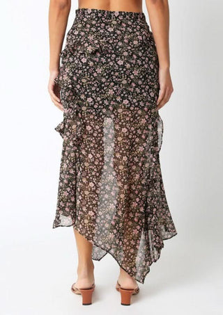 Olivia Black Floral Print Midi Skirt - Back View