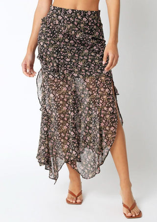 Olivia Black Floral Print Midi Skirt - Front View