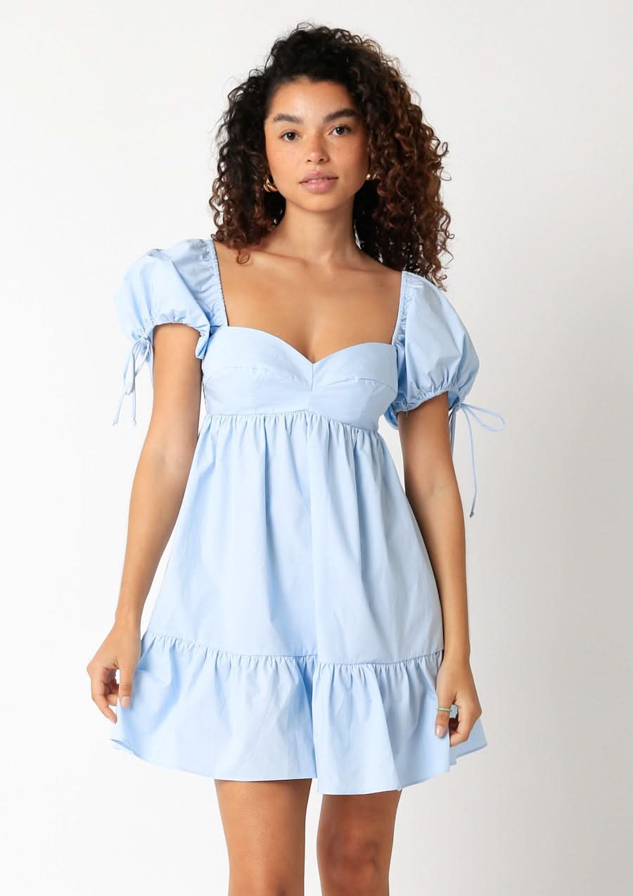 Light Blue Puff Sleeve Babydoll Dress - Dress | Boho Pink Light Blue Puff Sleeve Babydoll Dress - Dress | Boho Pink