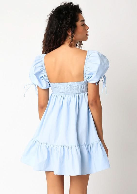 Jessie Light Blue Babydoll Mini Dress styled for sorority rush