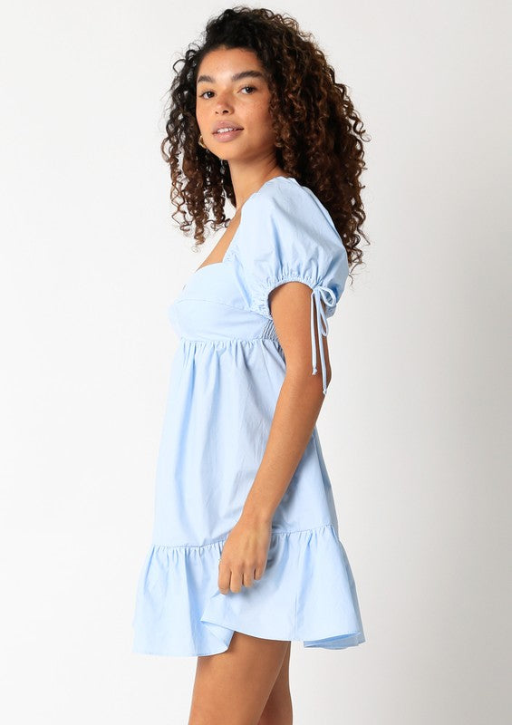 Light Blue Puff Sleeve Babydoll Dress