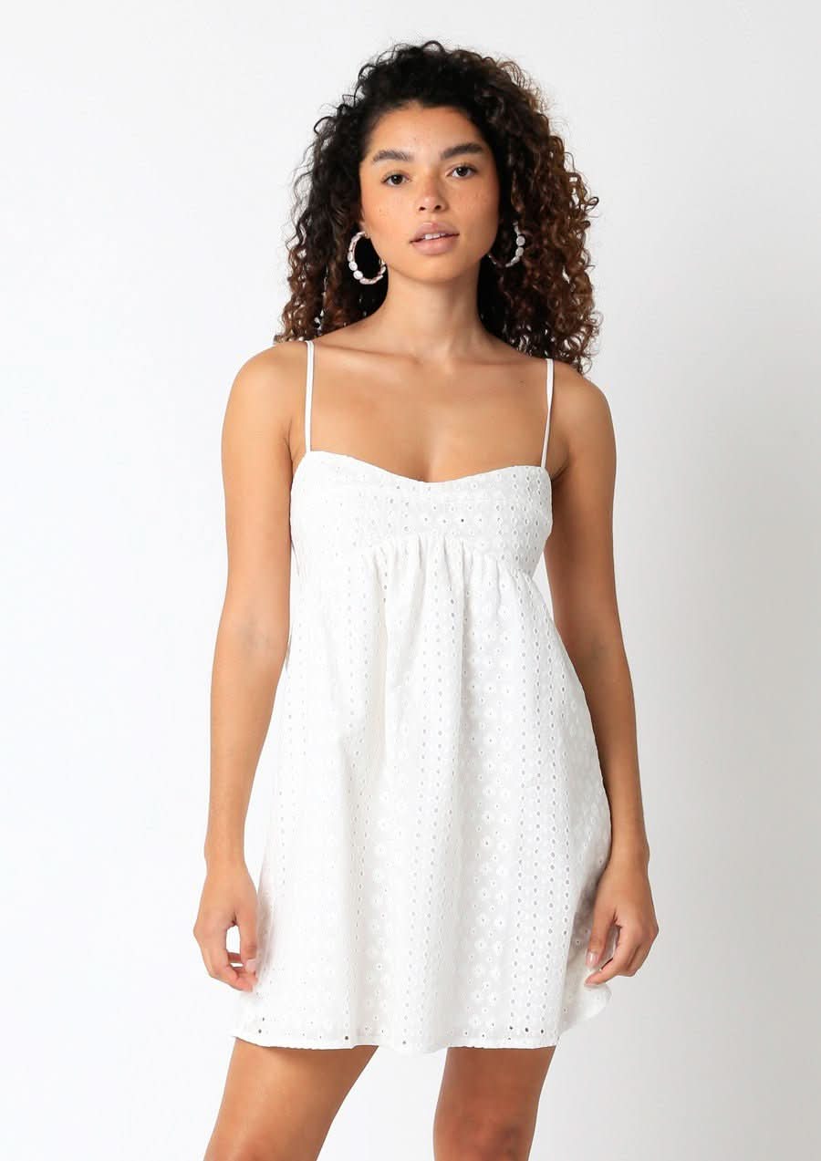 White Eyelet Dress White Cami Babydoll Dress Boho Pink