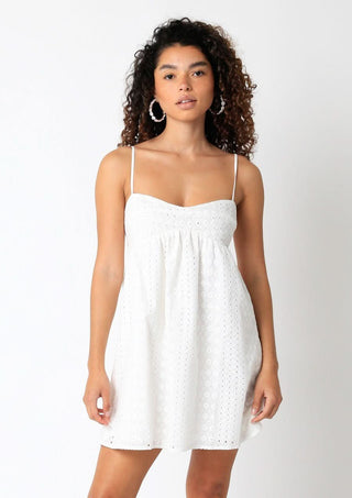 Vali White Eyelet Babydoll Cami Mini Dress   - Front View