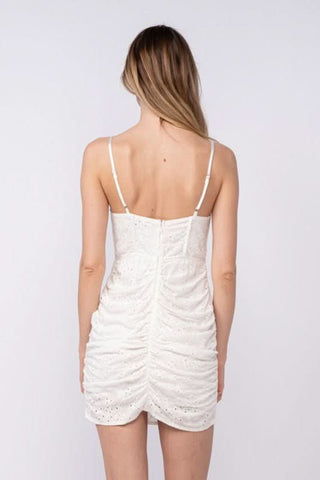 Sandra White Eyelet Bustier Mini Dress Back View | Boho Pink