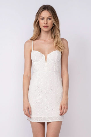 Sandra White Eyelet Bustier Mini Dress | Boho Pink