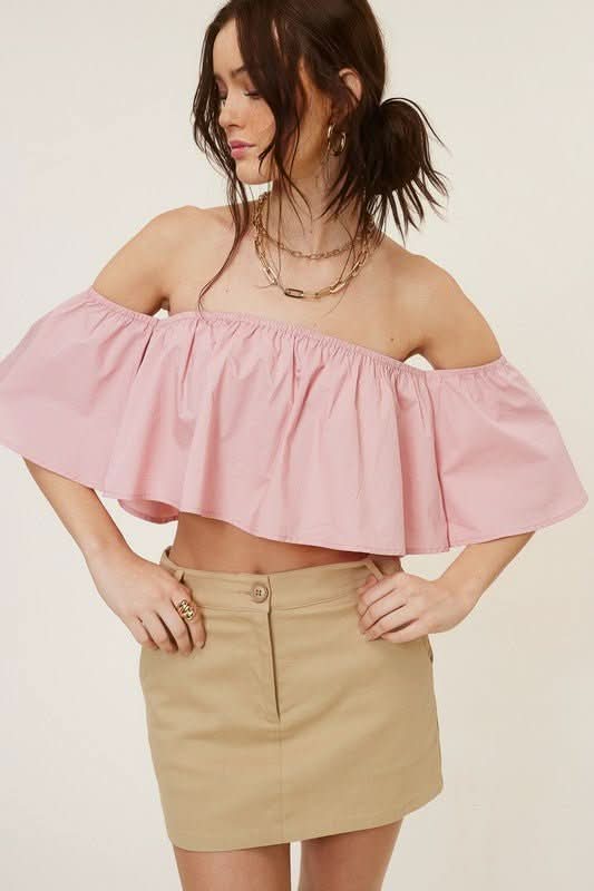 Pink Flowy Off-Shoulder Top