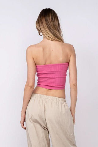 Ashley Pink Ribbed Tube Top - Back View