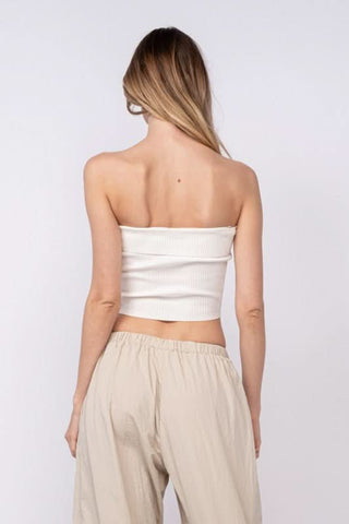 Ashley White Ribbed Tube Top - White Crop Tops - Back View