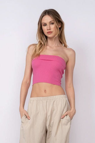 Ashley Pink Ribbed Tube Top - Front View