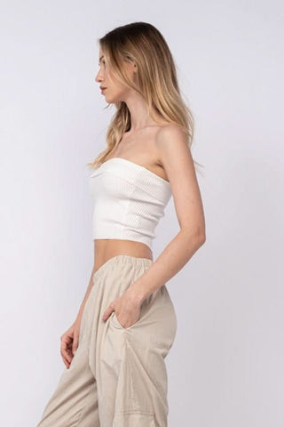 Ashley White Ribbed Tube Top - Side View