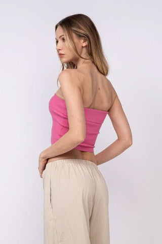Ashley Pink Ribbed Tube Top - Back Angle View