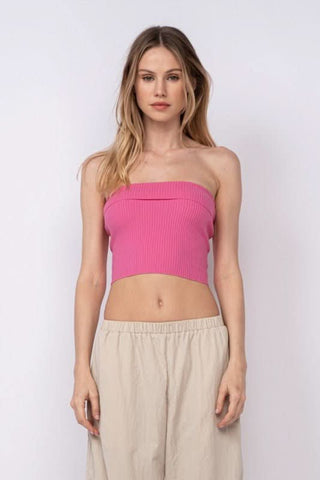 Ashley Pink Ribbed Tube Top - Outfit View