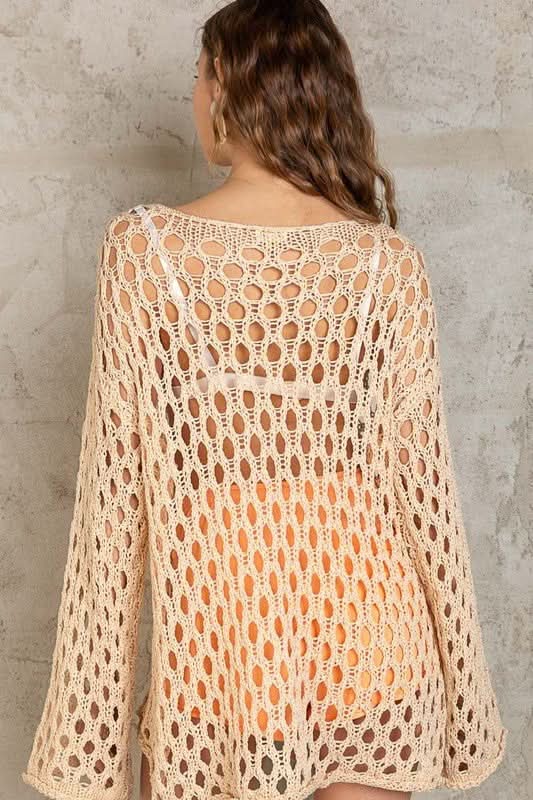 Nadia Yellow Sheer Circle Crochet Sweater - Back View