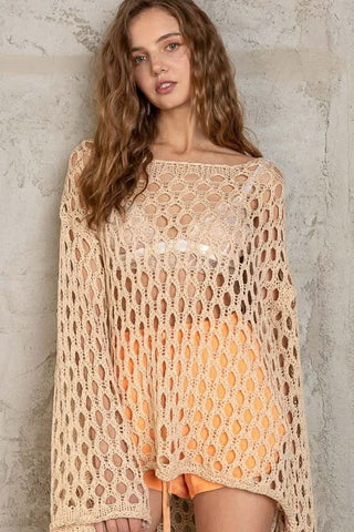 Nadia Yellow Sheer Crochet Sweater - Front View
