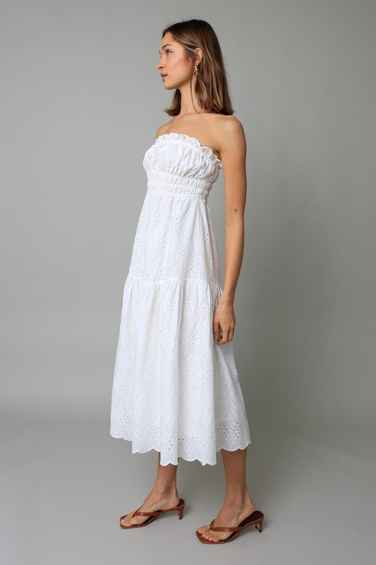 White Strapless Midi Dresses