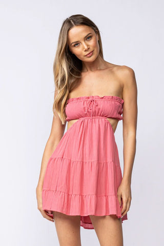 Rachel Rose Pink Strapless Babydoll Mini Dress – Front View
