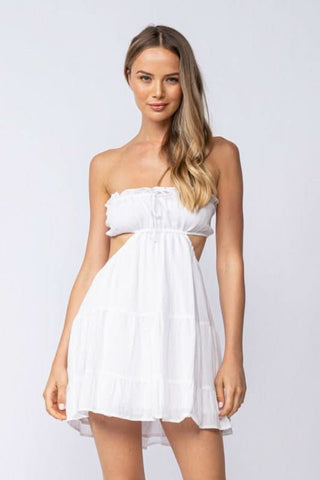 Rachel White Strapless Babydoll Mini Dress - Front View