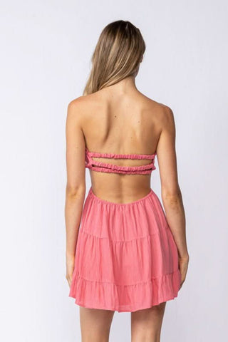 Rose Pink Open Back Mini Dress with Side Cutouts – Back View