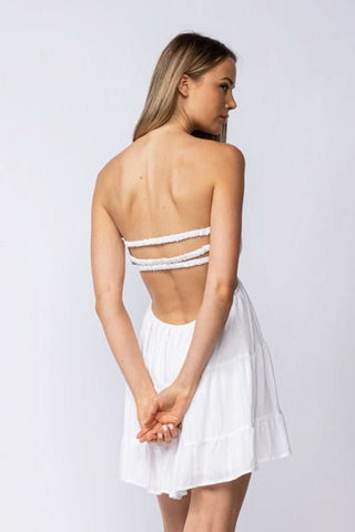 Strappy Open Back White Mini Dress - Back View
