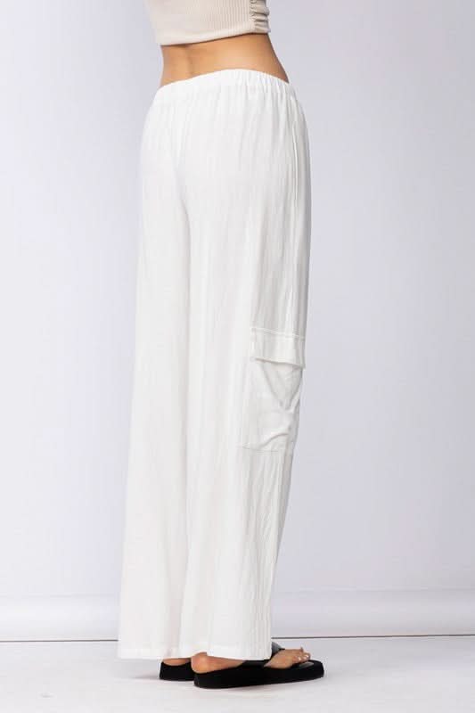 White Linen Blend Cargo Pants
