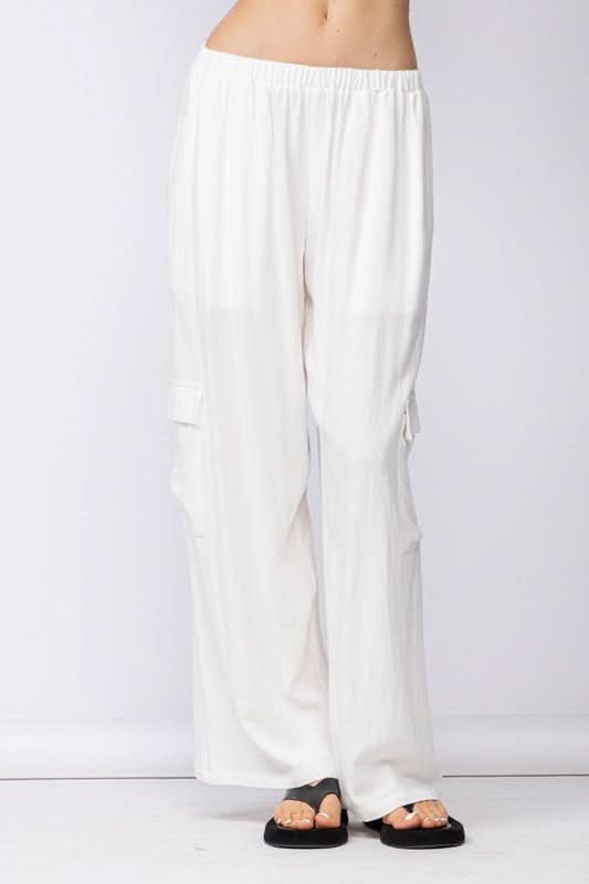 White Wide Leg Linen Blend Pants