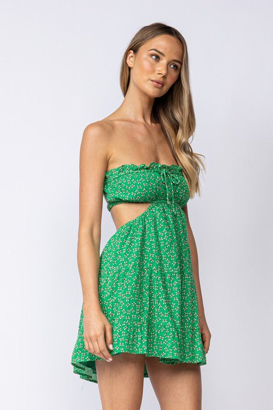 Green Cutout Waist Dress
