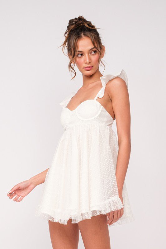 White Ruffle Strap Mini Dresses