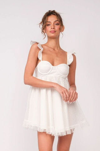 Olympia White Organza Babydoll Mini Dress – Front View