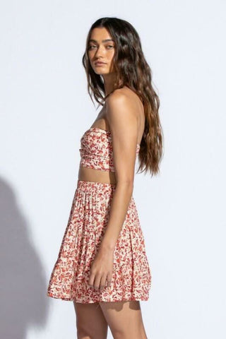 Rebecca Red Floral Two Piece Set side view | Boho Pink