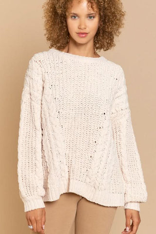 Josie Beige Oversized Knit Sweater - Detailed Front View