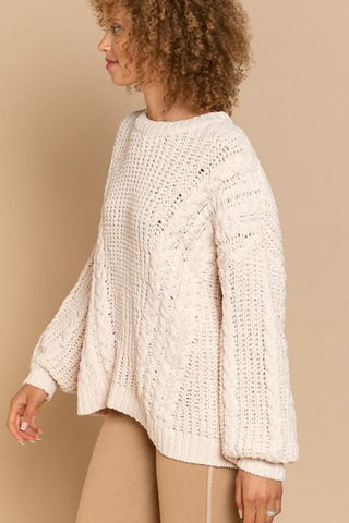 Josie Beige Oversized Knit Sweater - Side View