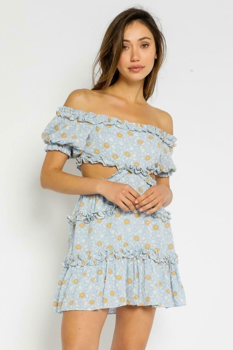 puff sleeve off shoulder mini dress May Queen MQ2040