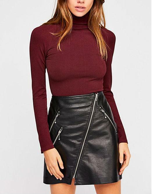 Free People Like I Do Burgundy Backless Turtleneck 