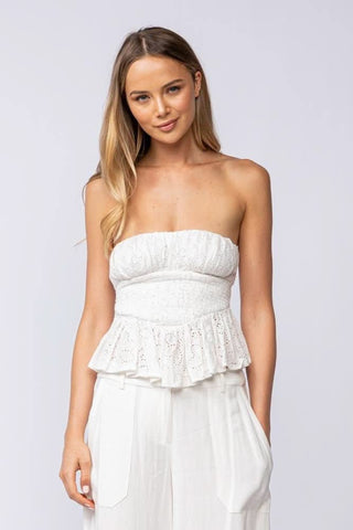 Amelia White Eyelet Strapless Top - Front View